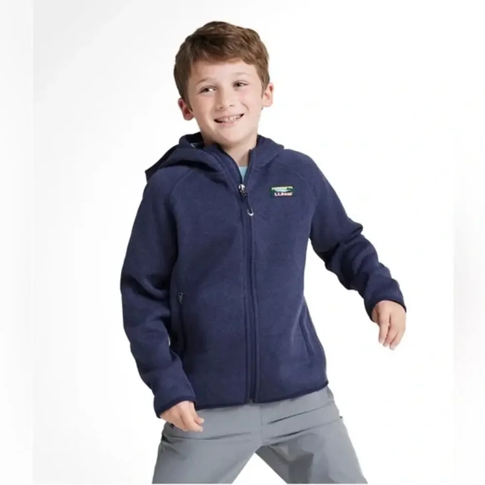 L.L. Bean Kids Full Zipper Sweater Fleece Hooded Royal Blue Zipper Pockets Sz M